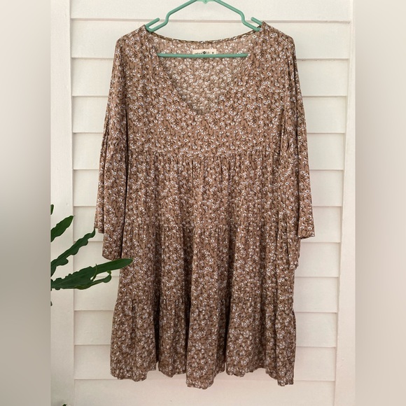 NATURAL LIFE Brown Floral Mini Dress - Picture 1 of 12